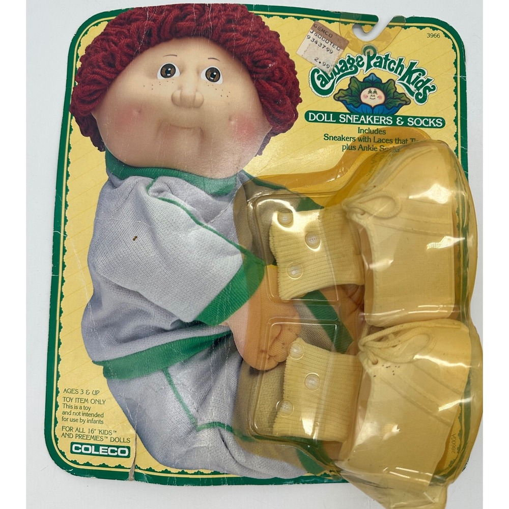 Vintage 1984 Cabbage Patch Kids Doll Yellow Sneakers Socks Coleco 3966 Sealed